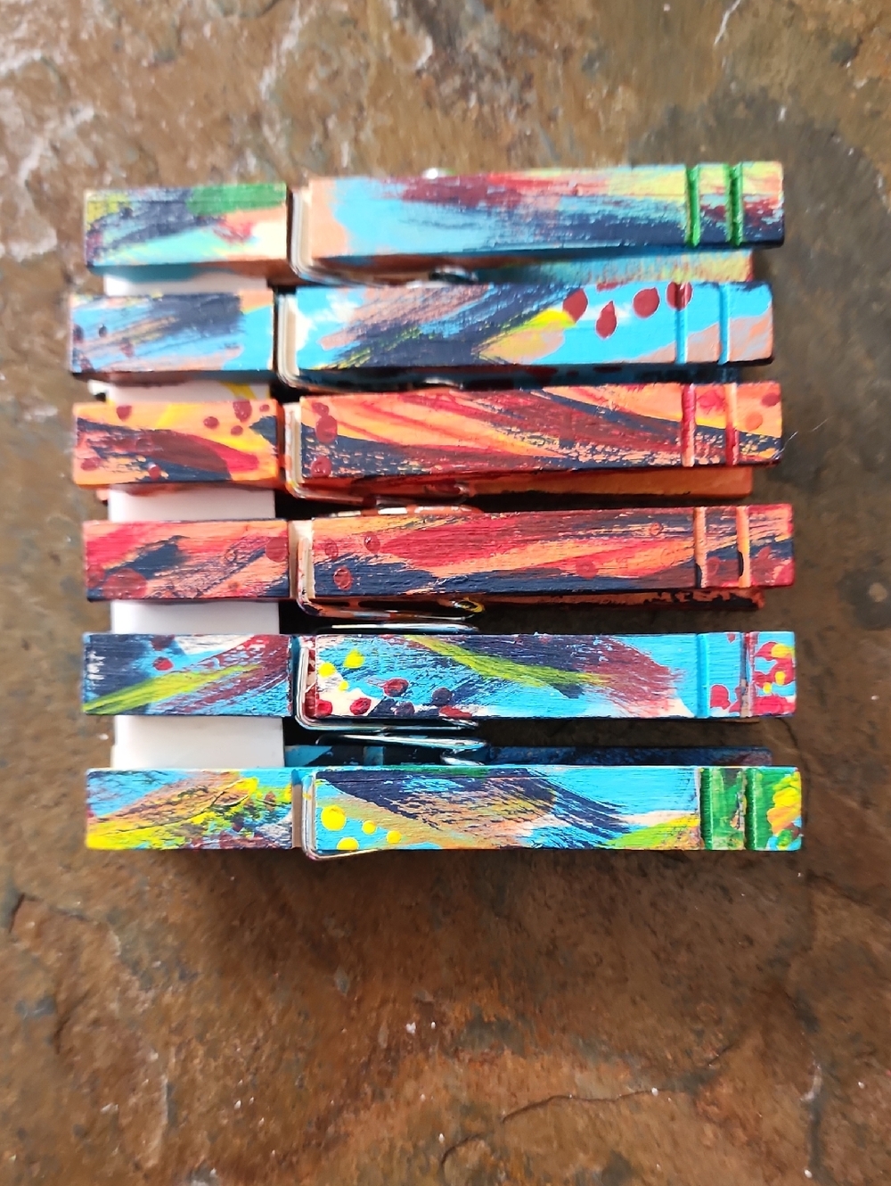 Set Of Six Hand Painted Clothespins. Size: OS